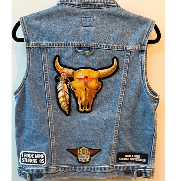 Vintage Levis‎ Womens Denim Vest Size L Harley Sturgis 2005 Biker Patches - Picture 5 of 11
